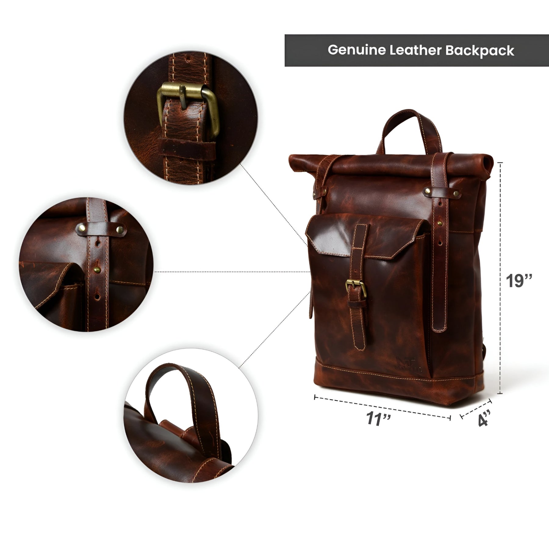 bags : Rugzak Bruin - Roll-Top in van Pantino