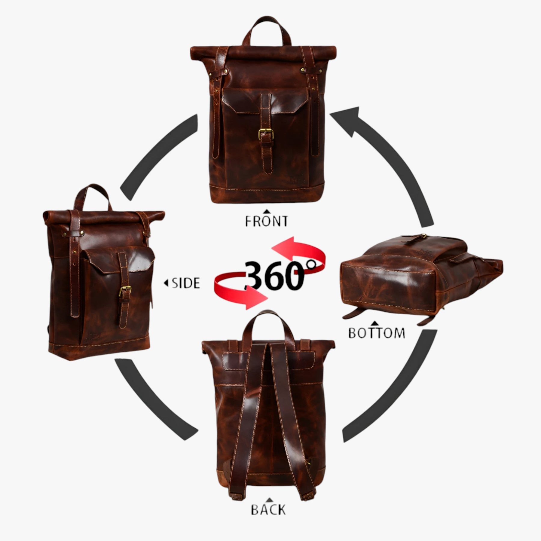 bags : Rugzak Bruin - Roll-Top in van Pantino