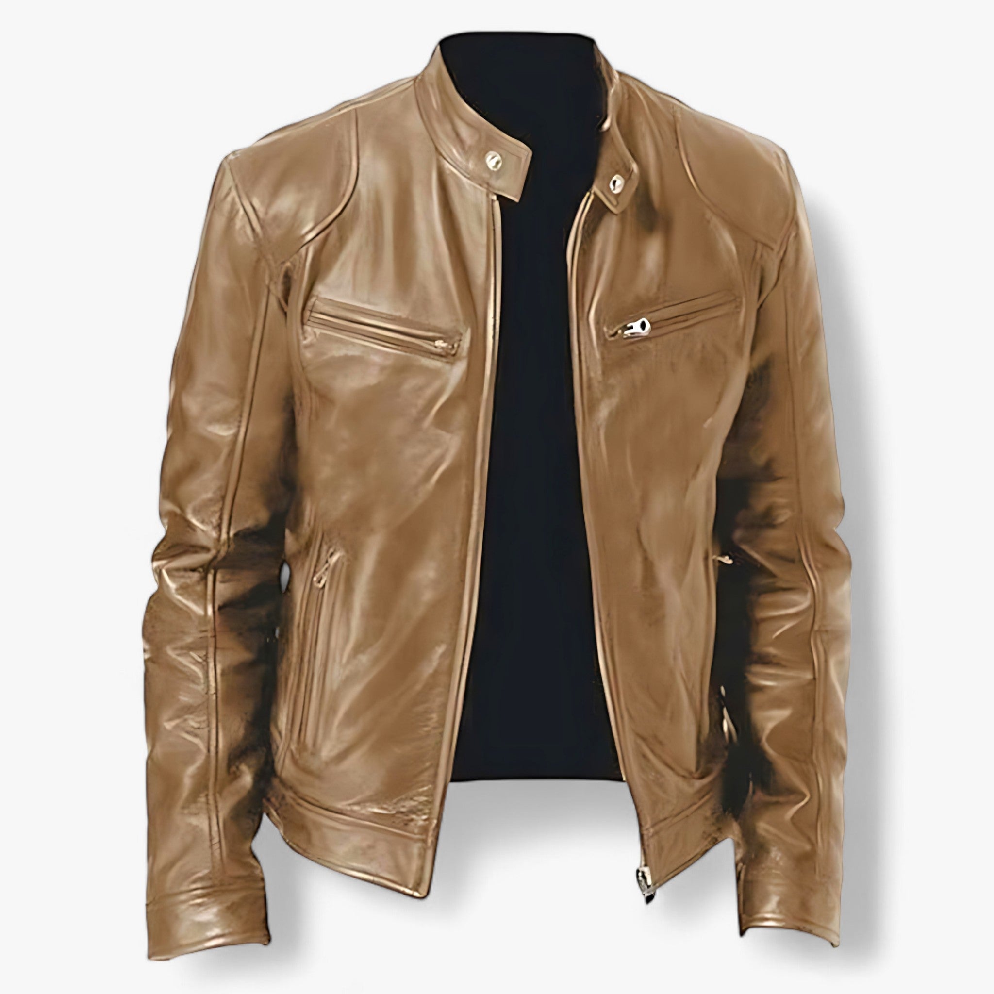 Leather Motorcycle Jacket : Leren Jas voor Mannen voor de Motor Heren - Slim Fit en Windbescherming - Zwart in Khaki van Pantino