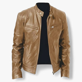 Leather Motorcycle Jacket : Leren Jas voor Mannen voor de Motor Heren - Slim Fit en Windbescherming - Zwart in Khaki van Pantinoshop
