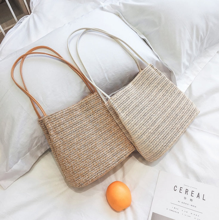 bags : Geweven Draagtas van Stro - Coastal Carry - Licht Beige in van Pantino
