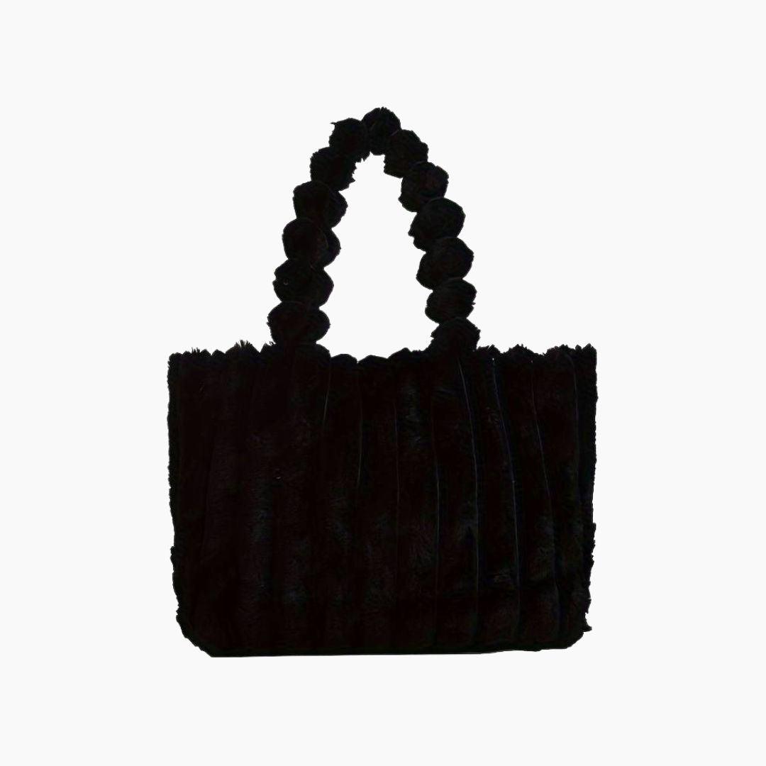 bags : Schoudertas Khaki - Luxe Pluche in Zwart van Pantino