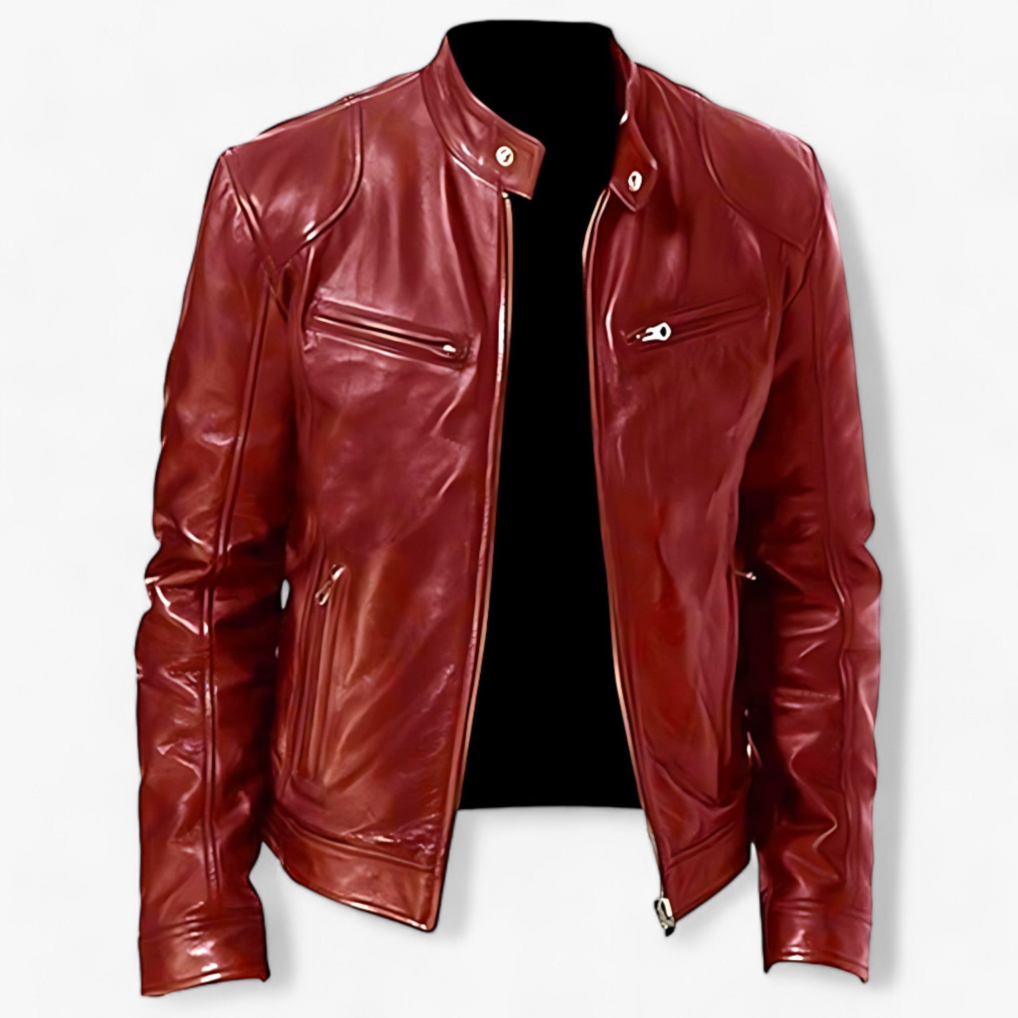 Leather Motorcycle Jacket : Leren Jas voor Mannen voor de Motor Heren - Slim Fit en Windbescherming - Zwart in Rood van Pantino