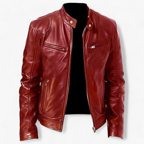 Leather Motorcycle Jacket : Leren Jas voor Mannen voor de Motor Heren - Slim Fit en Windbescherming - Zwart in Rood van Pantino
