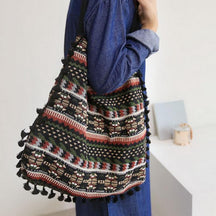 bags : Geometrische Tas met Kwastjes - Zomer Chic - Blauw in Groen van Pantino