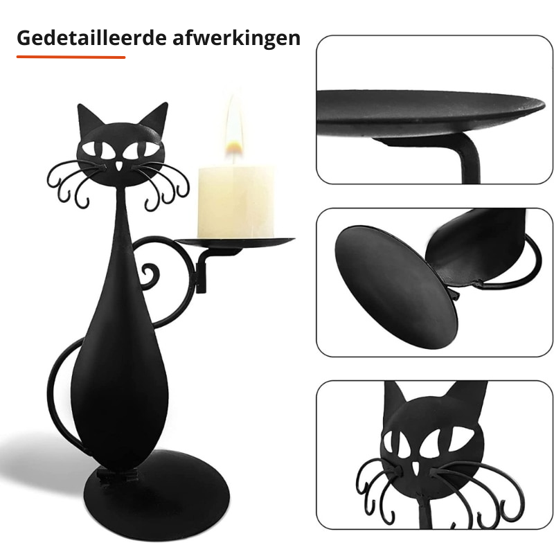 home & garden : Zwarte Kat Kaarsenhouder - Mystiek Interieur Decoratie - Keramiek in van Pantino