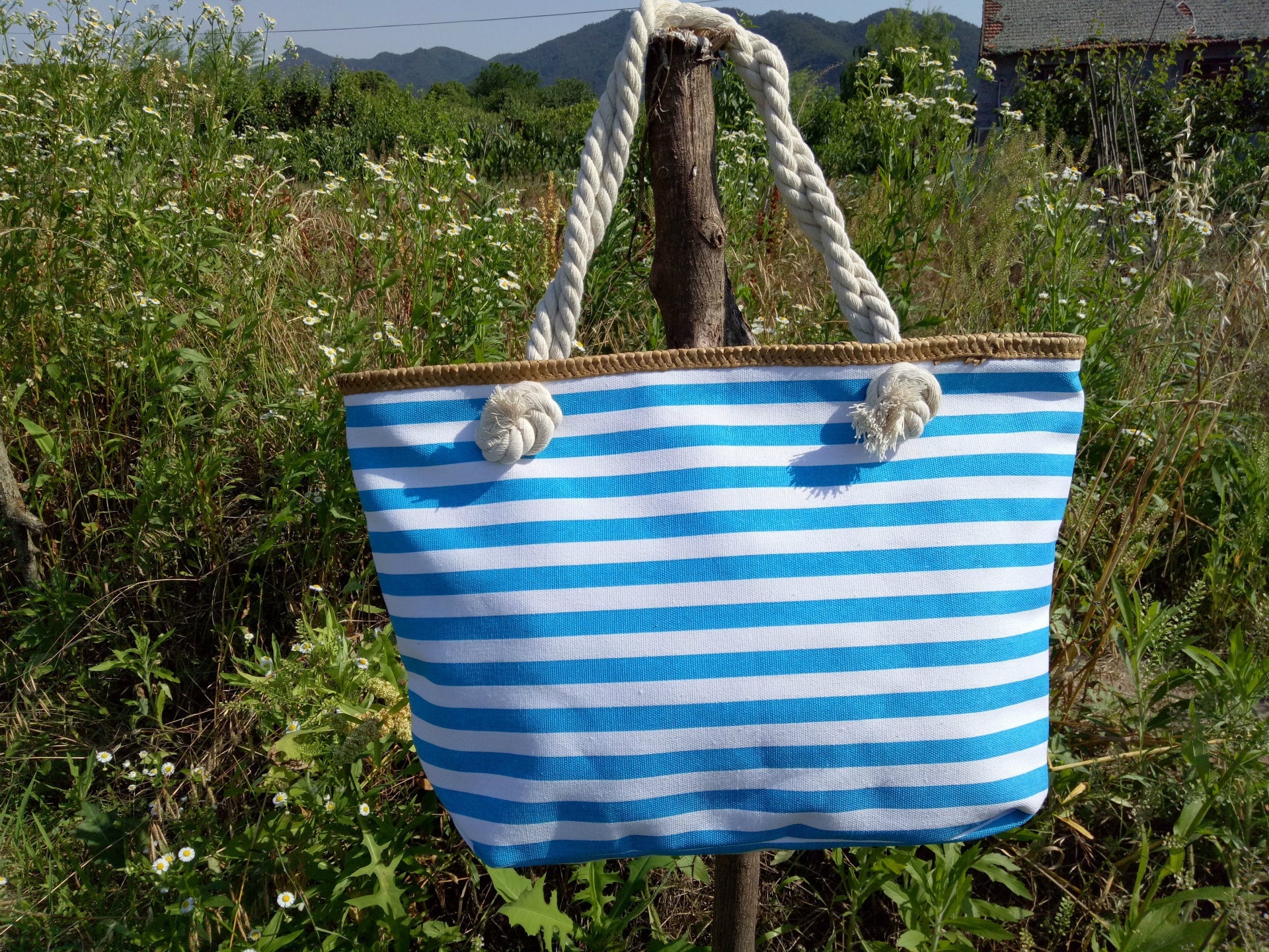 bags : Gestreepte Strandtas Mori - Marineblauw in Blauw meer van Pantino