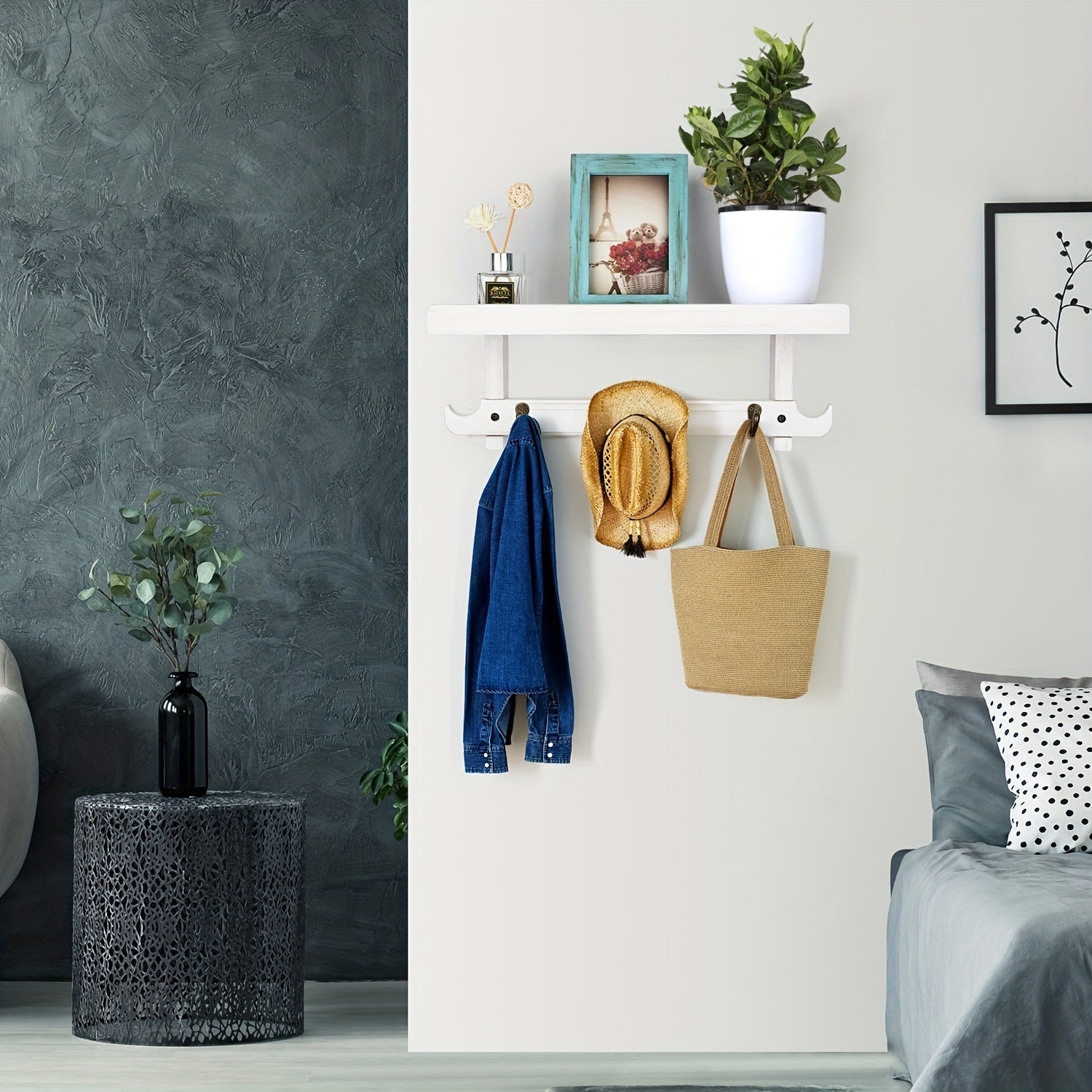 home & garden : Wandrek met Kapstok Fluweel - Vintage Wit in van Pantino