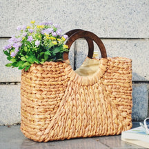 bags : Strand Rotan Rechthoekige Tas - Khaki in Khaki van Pantino