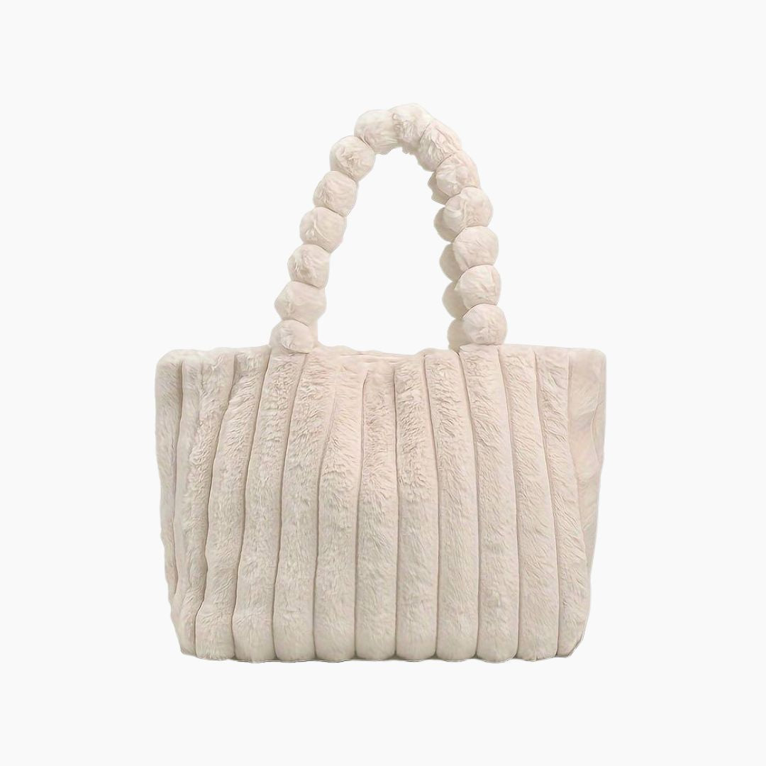 bags : Schoudertas Khaki - Luxe Pluche in Beige van Pantino