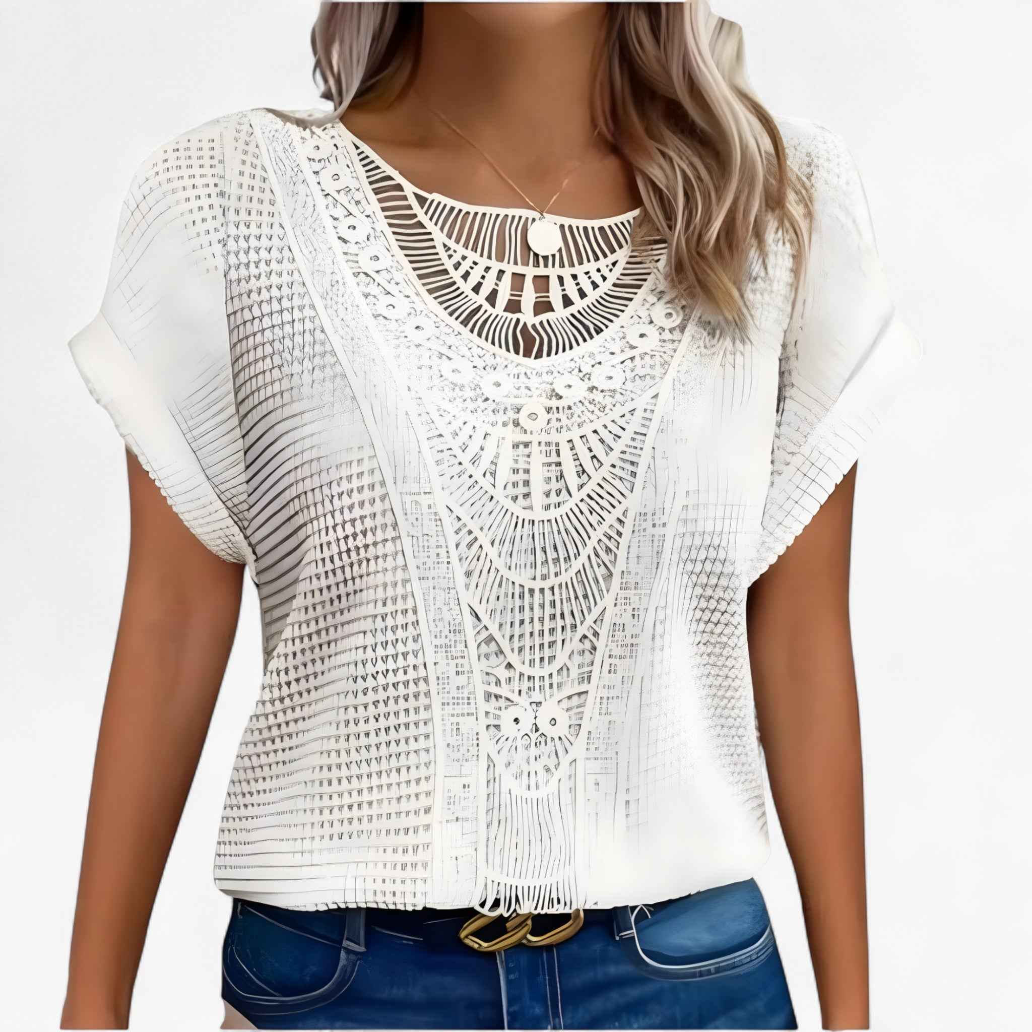 Women's Top Clothes : Top in kant - Verfijnde elegantie voor elke gelegenheid Dames in Bianco van Pantinoshop