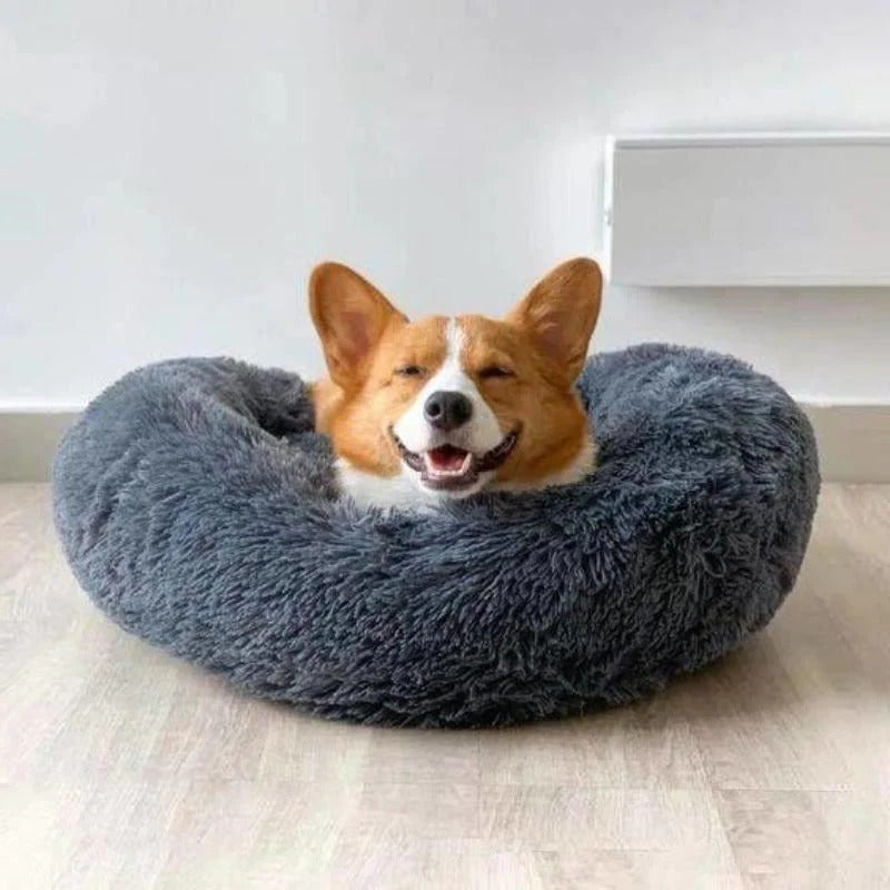 pets : FluffyBed Donutbed Pluche – Rond Hondenkussen – Wasbaar in Donkergrijs (bijna uitverkocht) van Pantino
