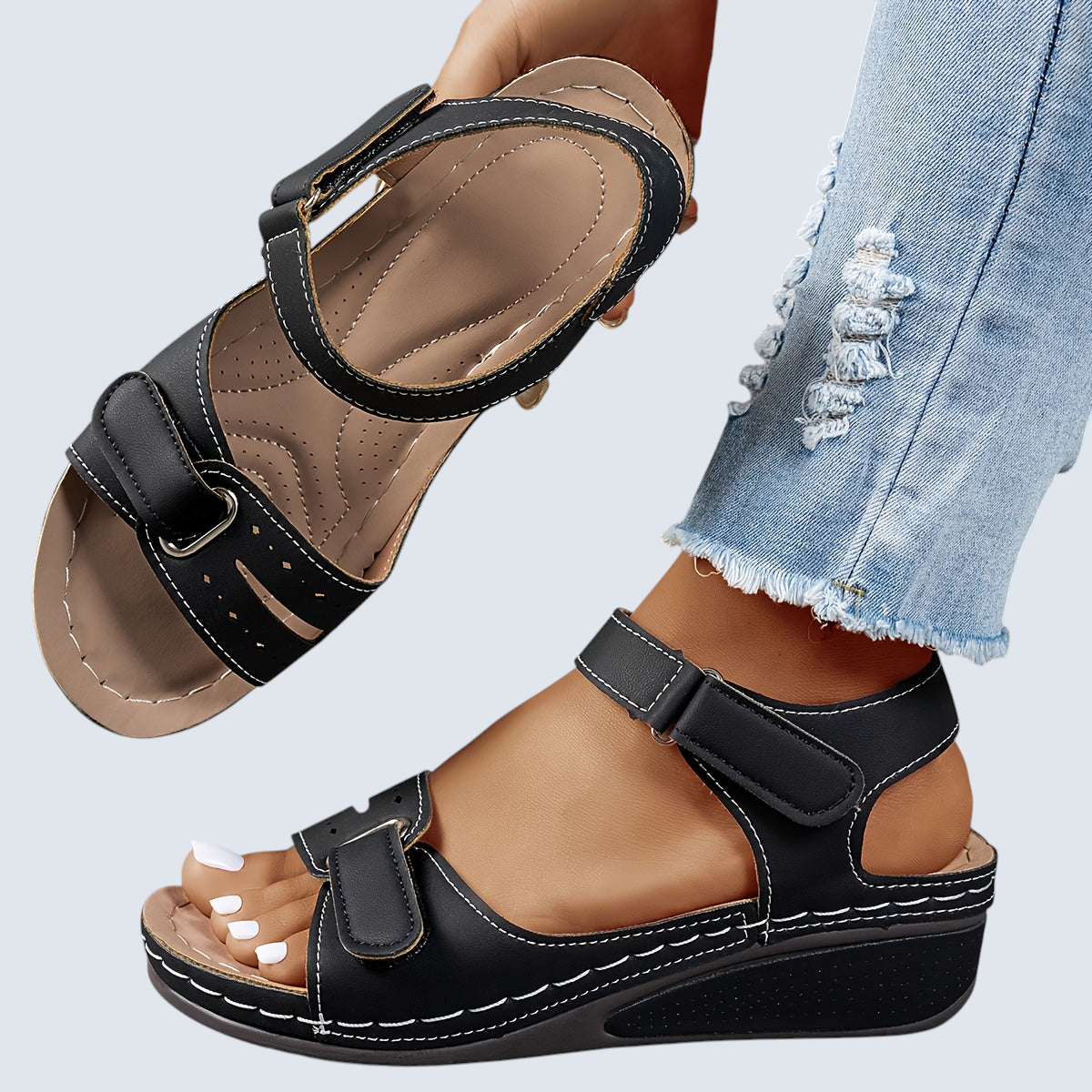 : Dames Orthopedische Comfort Sandalen - Stevige Voetondersteuning in Zwart van Pantinoshop