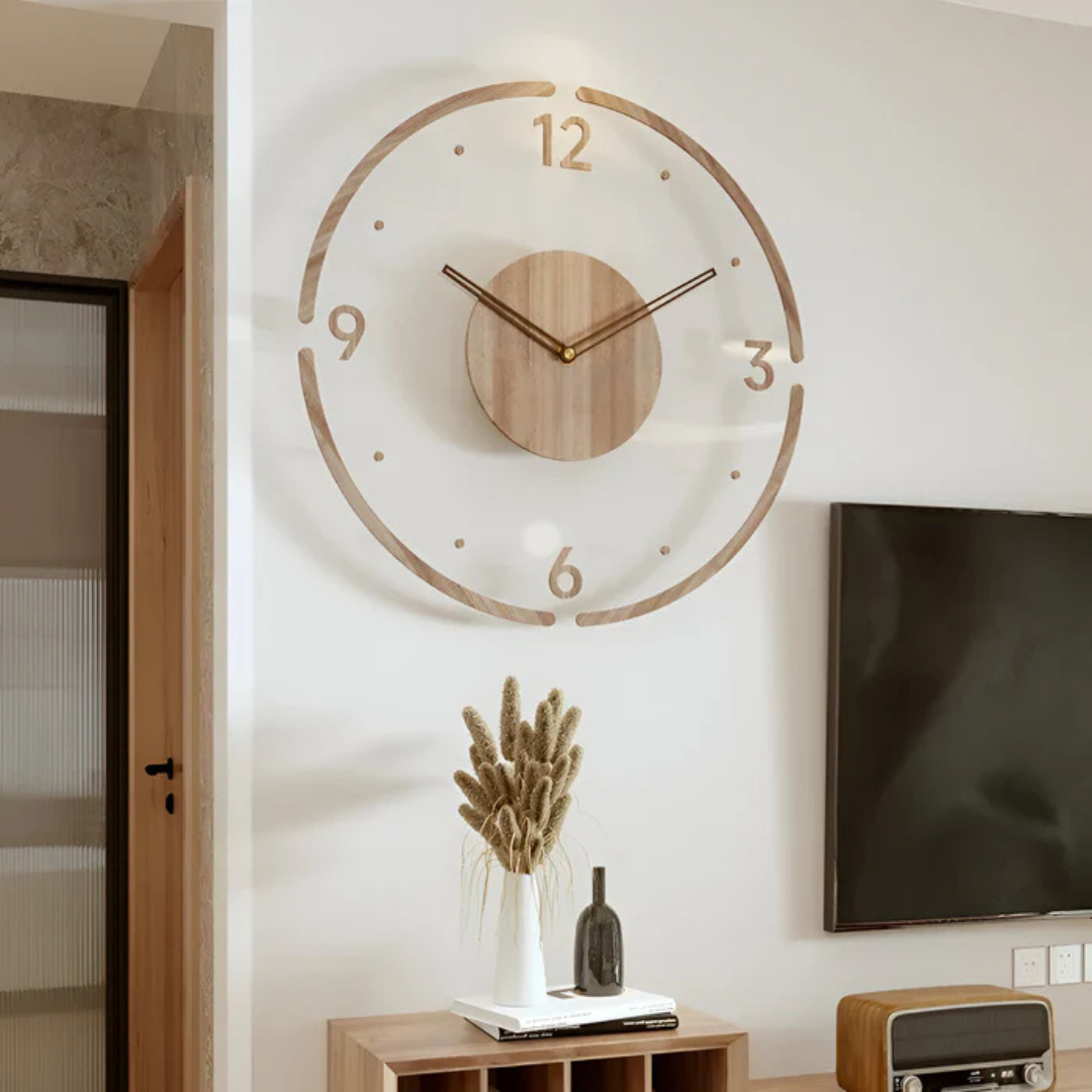 Stijlvolle Moderne Wandklok 30cm – Acryl & Hout, Geruisloos Uurwerk