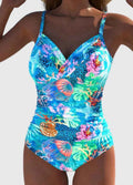 Badpak met hoge taille cyaan - Stijlvolle zwemkleding voor dames