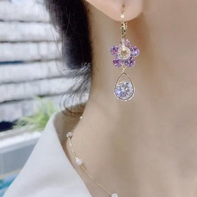 Earrings : Ring Paars - Luxury Flower Earrings - Modieuze Glanzende Kristal Accessoires in van Pantino