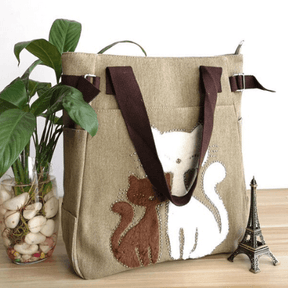 bags : Kat Geborduurde Canvas Tas - Paars in van Pantino