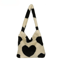 Tassen : Trendy Pluche Tas Dames - Luipaard Print - Zachte Pluche Schoudertas in Bruin Hart van Pantino