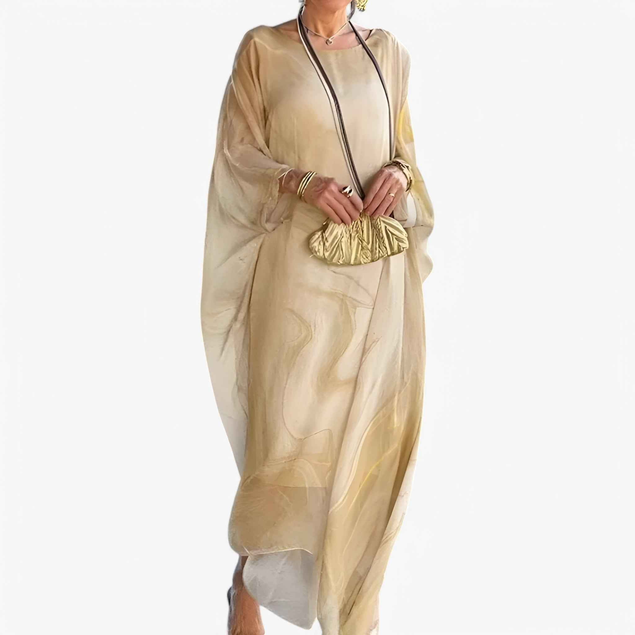 Dresses : Maxi Jurk Dames Marmer Effect Elegant - Lange Zomerjurk Uniek in Amarello van Pantinoshop