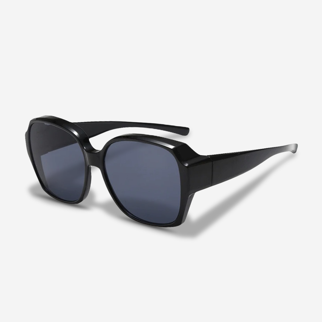 Clip-On Sunglasses : Gepolariseerde Overzet Zonnebril Beige UV440 - Comfortabel & Stijlvol voor Brildragers in Pro Zwart van Pantino