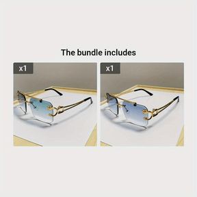 Sunglasses : Heren Randloze Vierkante Zonnebril Grijs - Stijlvol & UV400 Bescherming in Groente+Blauw van Pantino