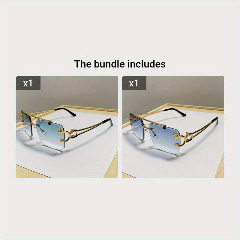 Sunglasses : Heren Randloze Vierkante Zonnebril Grijs - Stijlvol & UV400 Bescherming in Groente+Blauw van Pantino