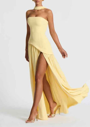 Maxi Dress : Robe longue fluide fendue femme - Élégante, confortable, sans bretelles avec ruban in van Pantino