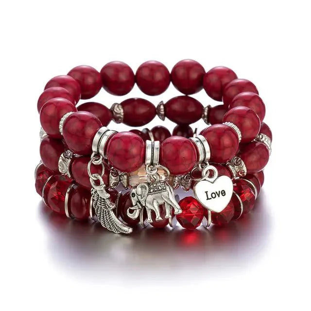 Pendant Set : Boheemse Kristal Armband Wit 4-Delig - Elegant Hanger Set - Kristal in Rood van Pantino