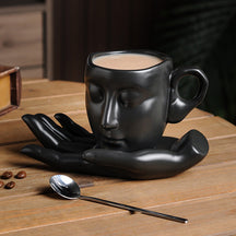 home & garden : Keramisch Koffiekopje Zwart - Creatieve Abstracte Kunst Sfeer - Keramiek in Zwart van Pantino