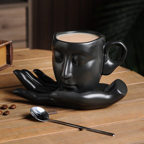 home & garden : Keramisch Koffiekopje Zwart - Creatieve Abstracte Kunst Sfeer - Keramiek in Zwart van Pantino