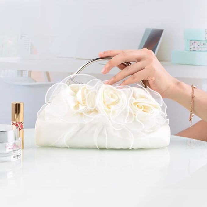 bags : Clutch Dames Wit - Elegante Bloemenapplicaties Avond - Stof in Wit van Pantino