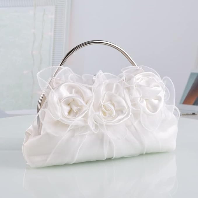 bags : Clutch Dames Wit - Elegante Bloemenapplicaties Avond - Stof in van Pantino