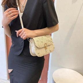 bags : Geborduurde Stro Schoudertas Dames Khaki - Handgemaakt Bloemen - Stro in van Pantino