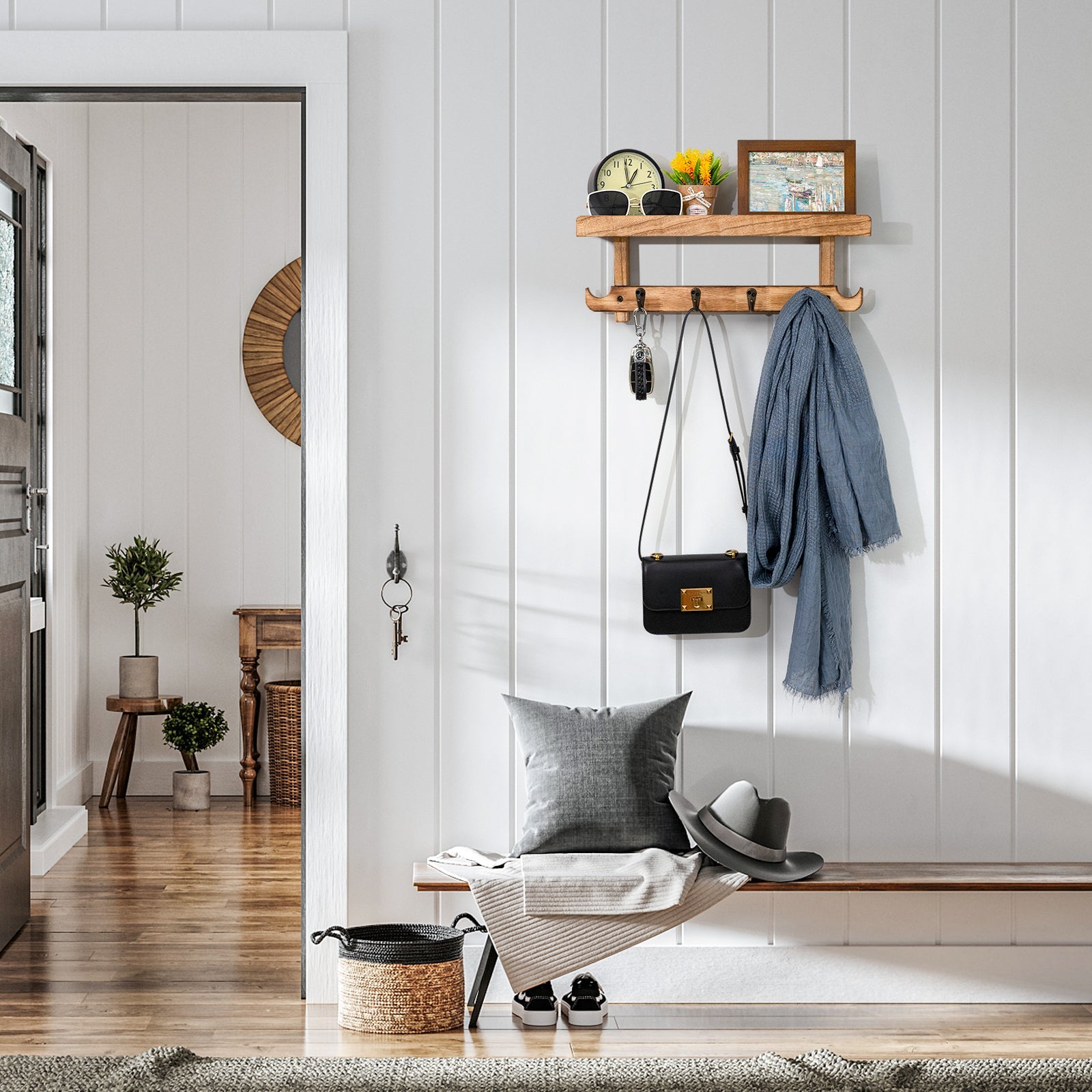 home & garden : Wandrek met Kapstok Fluweel - Vintage Wit in van Pantino