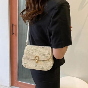 bags : Geborduurde Stro Schoudertas Dames Khaki - Handgemaakt Bloemen - Stro in van Pantino