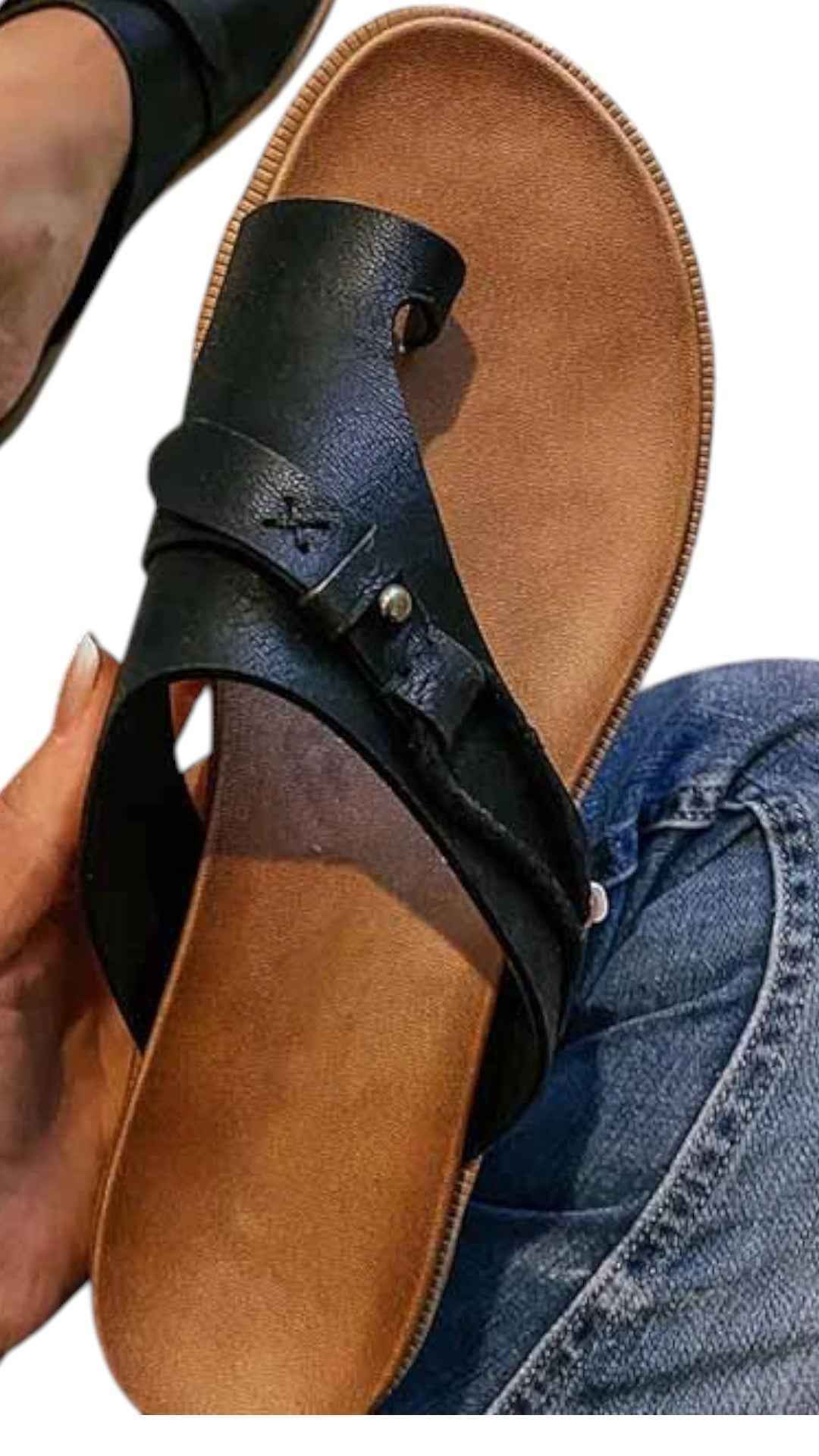Handgemaakte leren sandalen met gekruiste band en teenring Dames