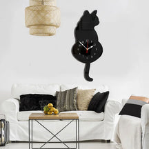 home & garden : Wandklok Kat Waggelend - Nordische Decoratie Grappig - Kunststof in Zwart van Pantino