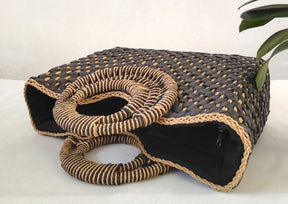 bags : Strandtas met Houten Handvat - Beach Companion - Zwart in van Pantino