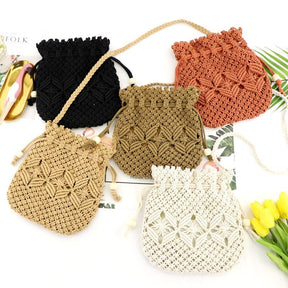 bags : Gebreide Strandtas met Kwastjes - Khaki in van Pantino