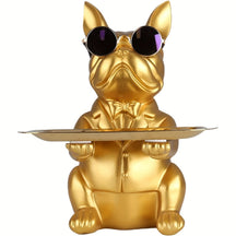 home & garden : Multifunctionele Bulldog Opbergstandbeeld - Marineblauw Zittend in Gouden Hond Zittend van Pantino