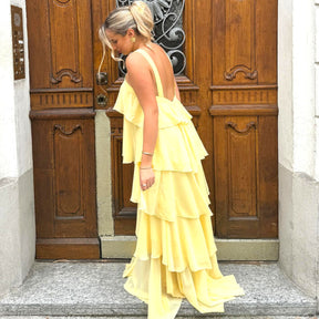 Halter Dress : Jurk Roze - Gelaagde Halterjurk met 3D-bloemen in van Pantino
