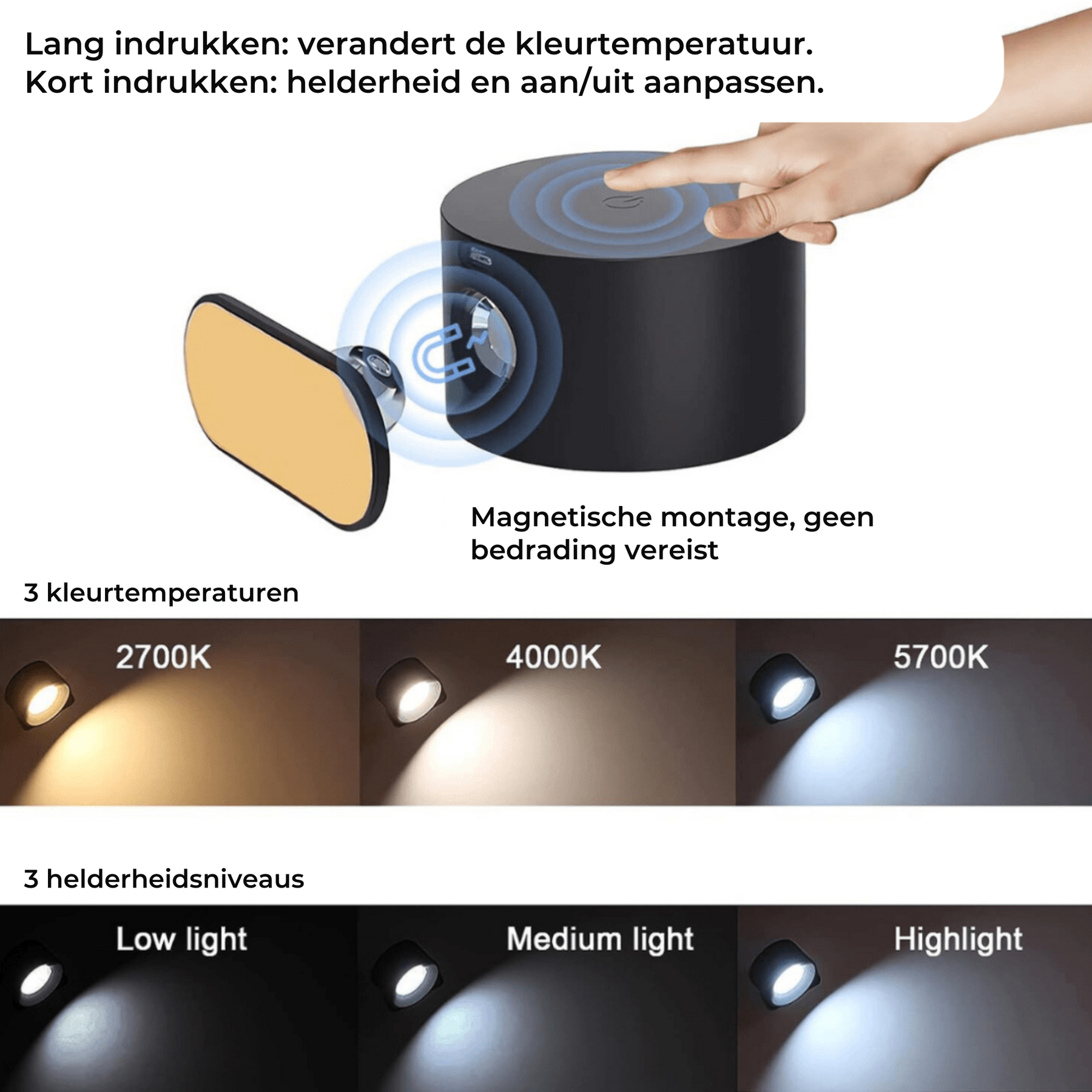 home & garden : 360° Draadloze Oplaadbare Wandlamp - Zwart in van Pantino