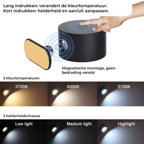 home & garden : 360° Draadloze Oplaadbare Wandlamp - Zwart in van Pantino