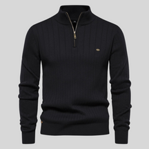 Men's Ribbed Cotton Sweater : Sweater Heren Blauw - Geribbelde Katoenen Herensweater in Zwart van Pantino