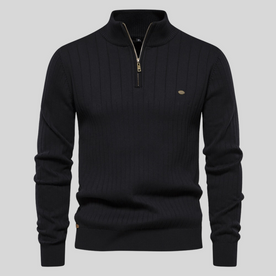 Men's Ribbed Cotton Sweater : Sweater Heren Blauw - Geribbelde Katoenen Herensweater in Zwart van Pantinoshop