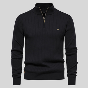 Men's Ribbed Cotton Sweater : Sweater Heren Blauw - Geribbelde Katoenen Herensweater in Zwart van Pantino