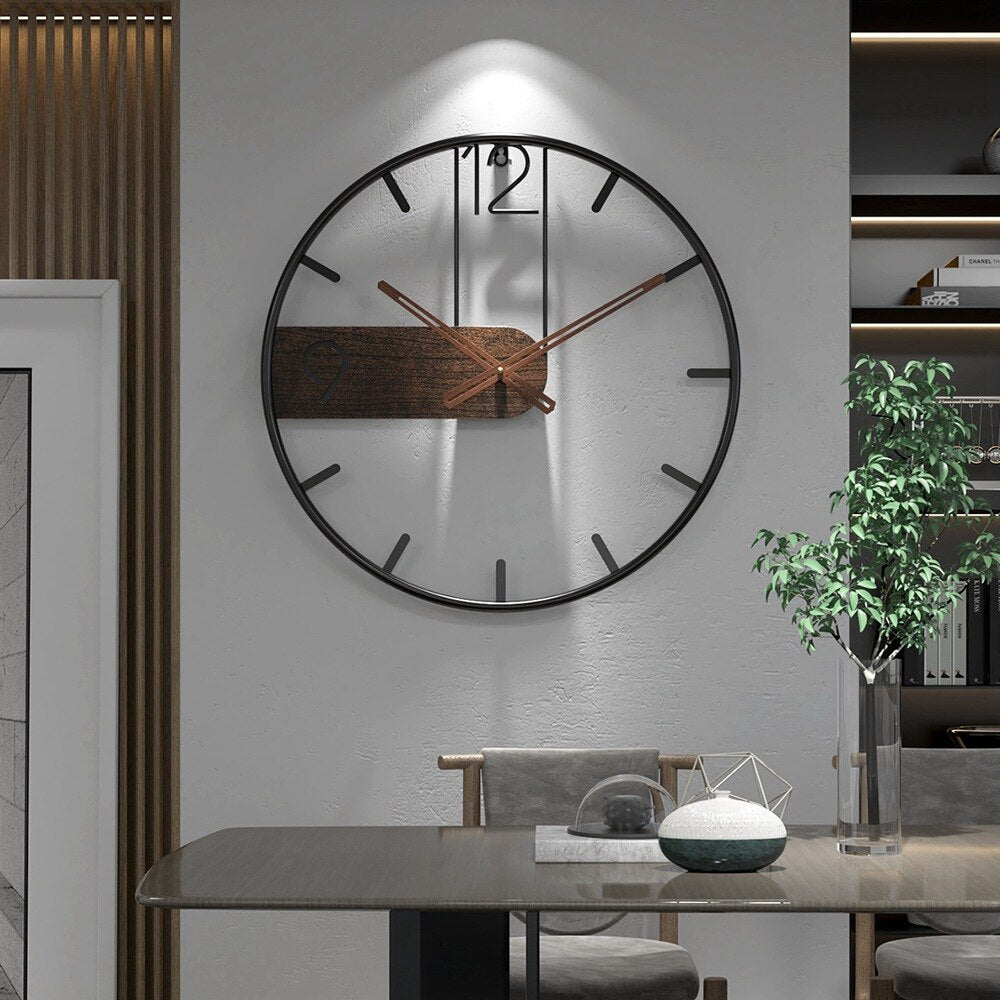 home & garden : Steel-Walnut Wandklok - Hout en Staal - Modern Verfijnd Design in van Pantino