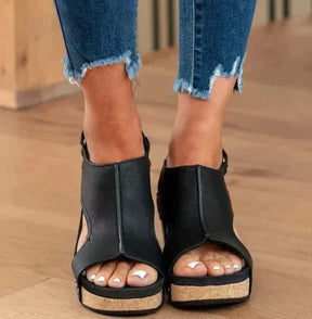 Sandals : Roze Sandalen met Houten Zool Dames - Elegante Schoenen voor met een Vrouwelijke Touch in Zwart van Pantino