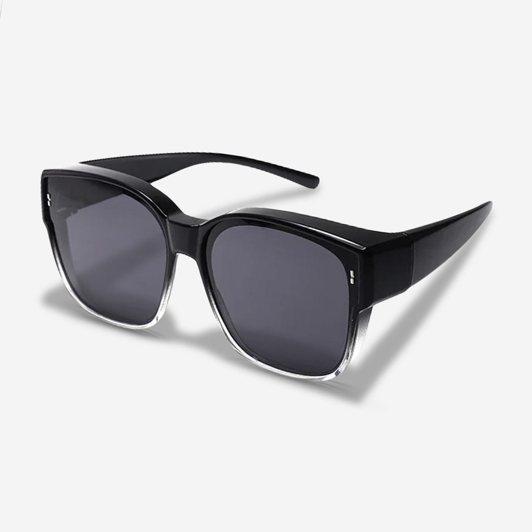 Clip-On Sunglasses : Gepolariseerde Overzet Zonnebril Beige UV440 - Comfortabel & Stijlvol voor Brildragers in Sleek Half-zwart van Pantino