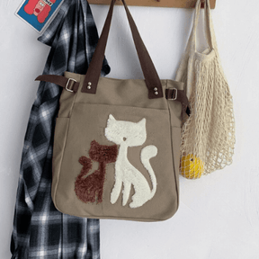 bags : Kat Geborduurde Canvas Tas - Paars in van Pantino